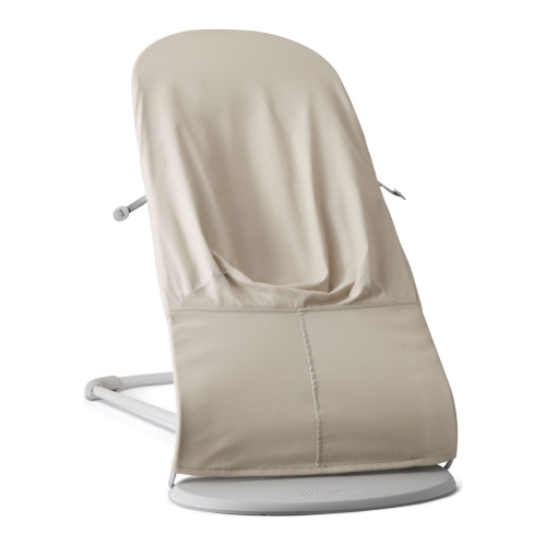 BabyBjorn Bouncer Balance in Soft Woven/Jersey Blend Fabric - Light Beige on Light Gray Frame