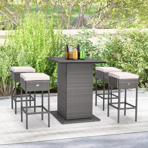 Costway 5 PCS Outdoor Wicker Bar Table Set with Hidden Storage Shelves Bar Table Stools