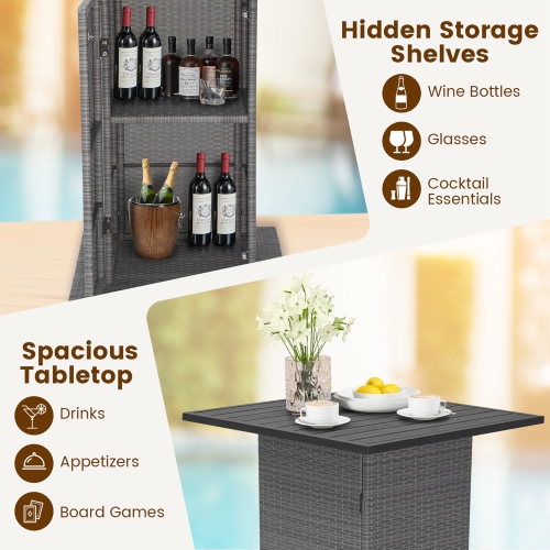 Costway 5 PCS Outdoor Wicker Bar Table Set with Hidden Storage Shelves Bar Table Stools