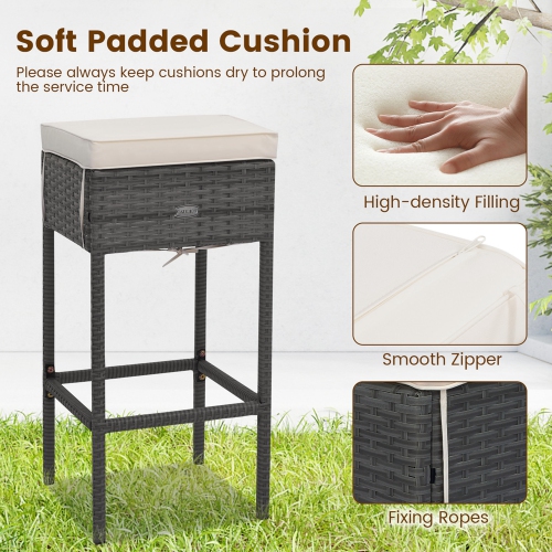 Costway 5 PCS Outdoor Wicker Bar Table Set with Hidden Storage Shelves Bar Table Stools