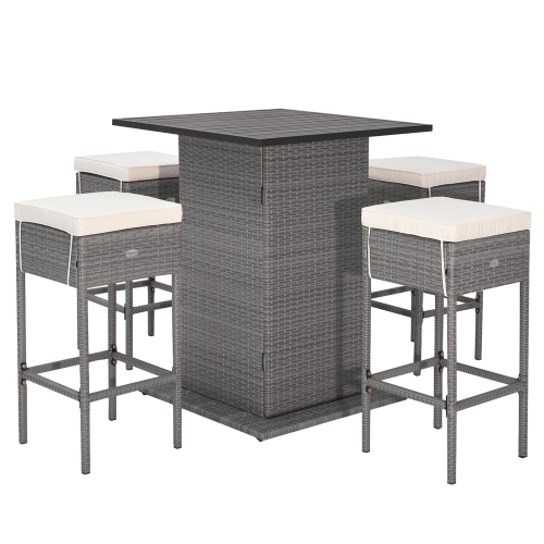Costway 5 PCS Outdoor Wicker Bar Table Set with Hidden Storage Shelves Bar Table Stools