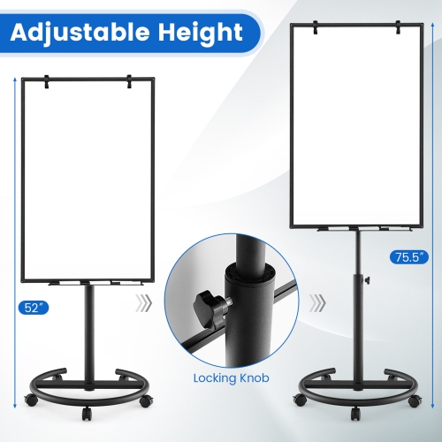 Costway Mobile Whiteboard 40" x 26" Height Adjustable Magnetic Dry Erase Board with Stand