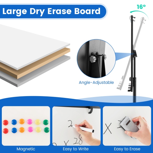 Costway Mobile Whiteboard 40" x 26" Height Adjustable Magnetic Dry Erase Board with Stand
