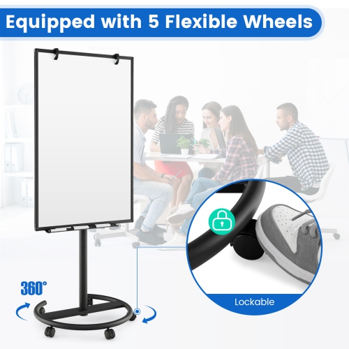 Costway Mobile Whiteboard 40" x 26" Height Adjustable Magnetic Dry Erase Board with Stand