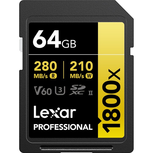 Lexar Gold Series Professional 1800x 64GB UHS-II U3 SDXC Memory Card