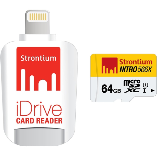 STRONTIUM  Nitro 64GB Micro Sdxc Uhs-1 Memory Card With Idrive Card Reader With Lightning Connector for Ipads, Iphones And Computers - (Srn64Gtfu1D)