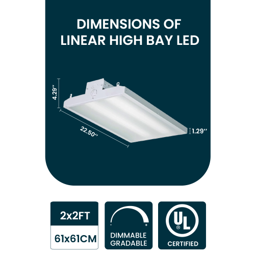2FT LED Linear High Bay Lights Dimmable, 105W/85W/65W Power Selectable, 135LM/W, 4000K/5000K CCT Adjustable, Includes V Hooks, 10ft Cord, Ideal for