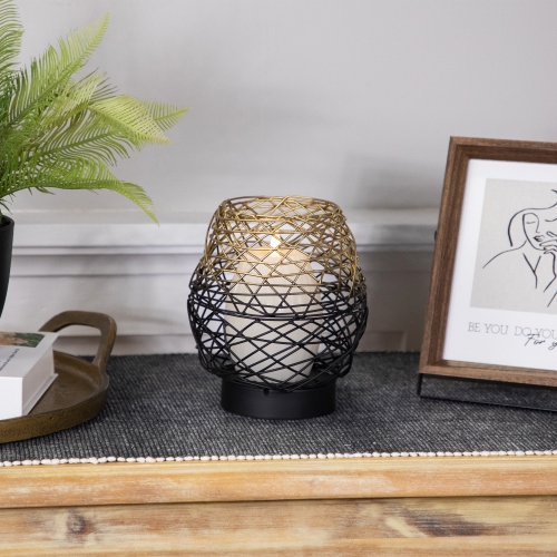 Small Woven Ombre Iron Votive Candle Holder - 6.25" - Black and Gold