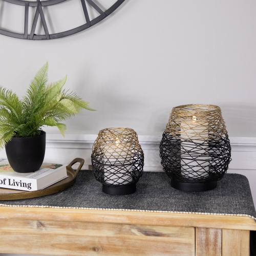 Small Woven Ombre Iron Votive Candle Holder - 6.25" - Black and Gold
