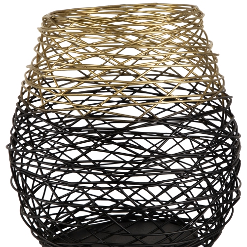 Large Woven Ombre Iron Pillar Candle Holder - 8.5" - Black and Gold
