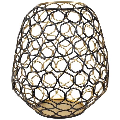 Small Geometric Cage Iron Pillar Candle Holder - 11" - Black and Gold