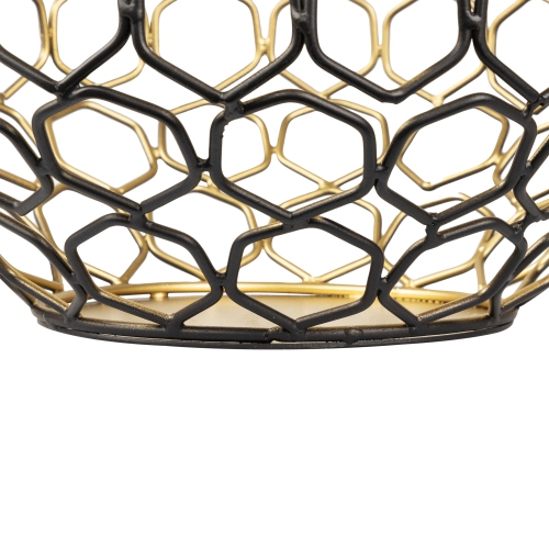 Small Geometric Cage Iron Pillar Candle Holder - 11" - Black and Gold