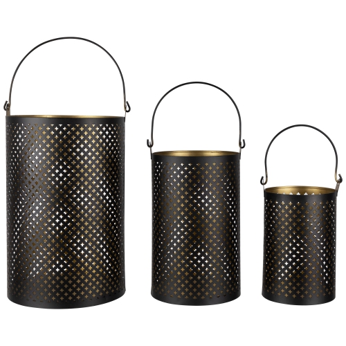NORTHLIGHT  Iron Mesh Candle Holders With Handles - 10" - And Gold Finish - Set Of 3 In Black