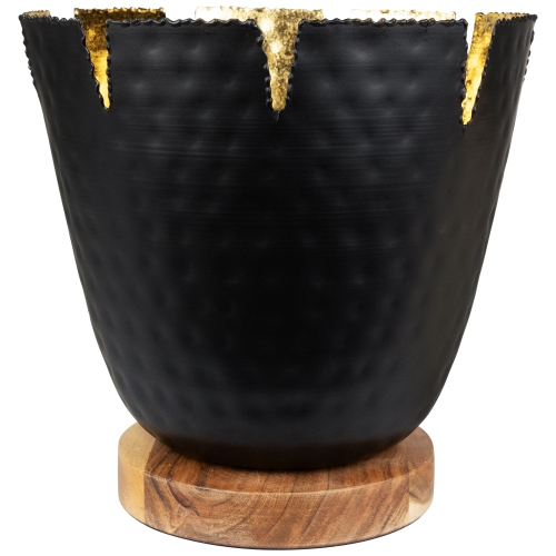 NORTHLIGHT  Iron And Foil Pillar Candle Holder With Wooden Base - 9.25" - And Gold In Black