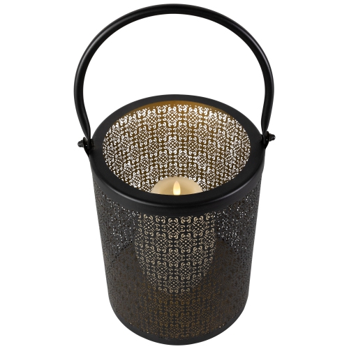 Laser-Cut Design Iron Candle Holders with Handles - 9.5" - Black - Set of 2