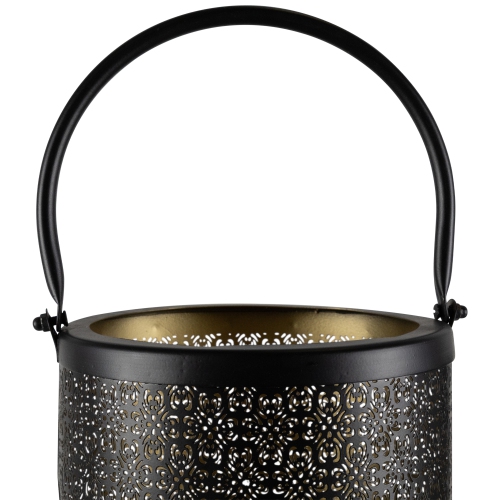 Laser-Cut Design Iron Candle Holders with Handles - 9.5" - Black - Set of 2