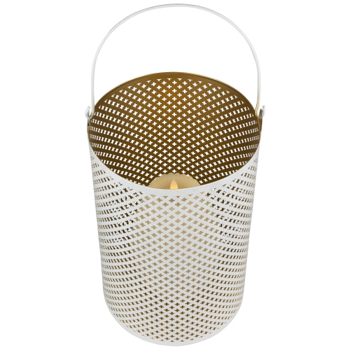 Laser-Cut Iron Candle Holders with Handles - 10" - White and Gold - Set of 3