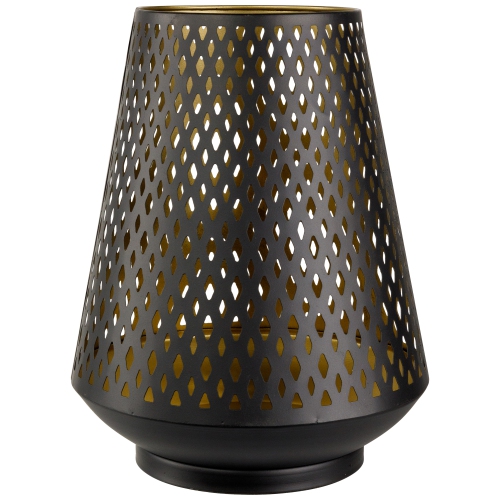 Large Laser-Cut Votive Candle Holder - 11" - Black and Gold Finish