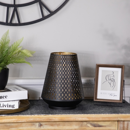 Large Laser-Cut Votive Candle Holder - 11" - Black and Gold Finish