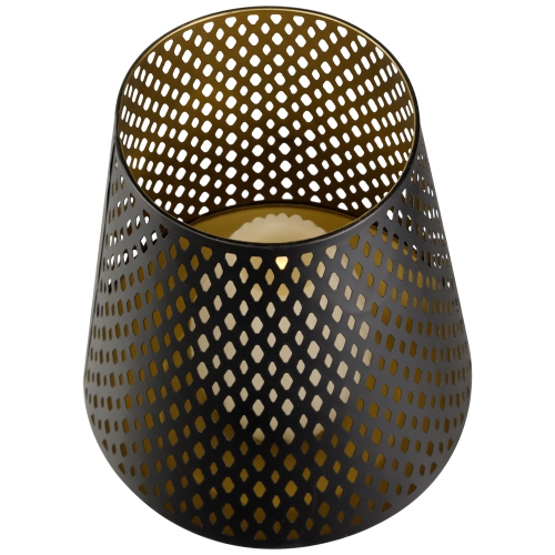Large Laser-Cut Votive Candle Holder - 11" - Black and Gold Finish