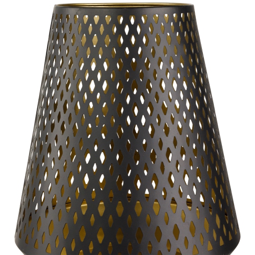 Large Laser-Cut Votive Candle Holder - 11" - Black and Gold Finish