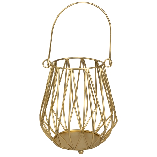 Porte-bougie cylindrique en fer style panier - 9,5 po - fini doré