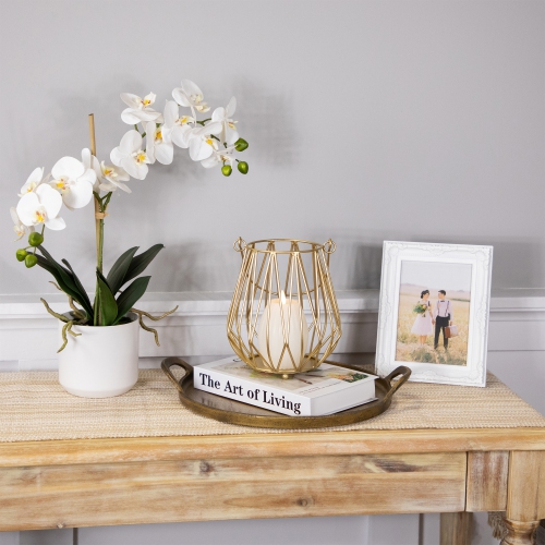 Porte-bougie cylindrique en fer style panier - 9,5 po - fini doré