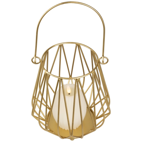 Porte-bougie cylindrique en fer style panier - 9,5 po - fini doré