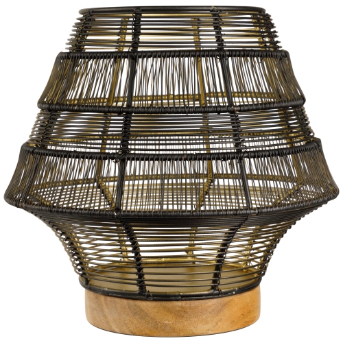 Large Woven Iron Pillar Candle Holder with Wood Base - 9.25" - Black