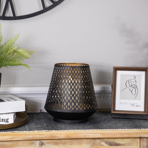 Small Laser-Cut Pillar Candle Holder - 9" - Black and Gold Finish