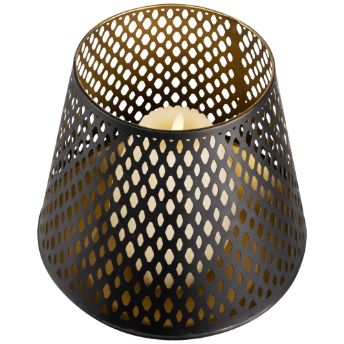 Small Laser-Cut Pillar Candle Holder - 9" - Black and Gold Finish