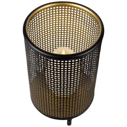 Iron Grid Pillar Candle Holders - 12" - Black and Gold Finish - Set of 3
