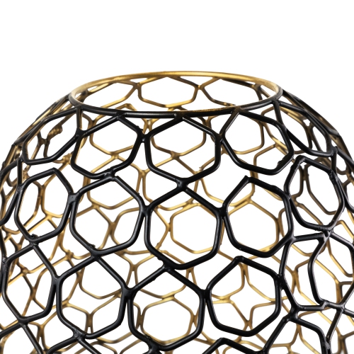 Grand porte-bougie cylindrique cage géométrique en fer - 14,25 po - Noir et doré