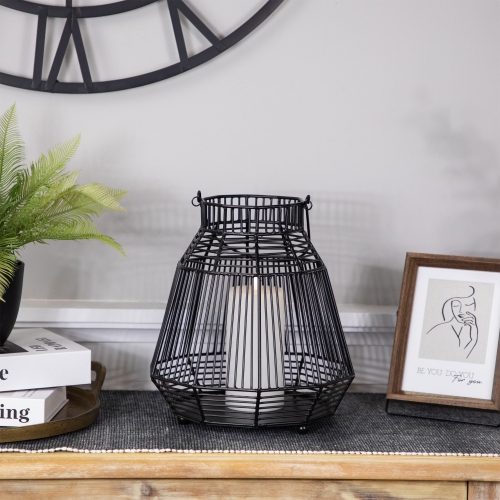 Large Geometric Iron Hurricane Candle Lantern - 11.25" - Black