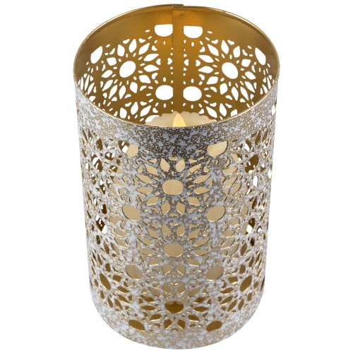 Laser-Cut Iron Votive Candle Holders - 6.25" - White and Gold Finish - Set of 3