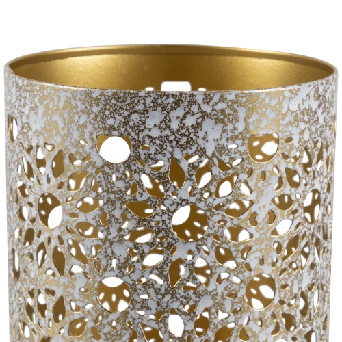 Laser-Cut Iron Votive Candle Holders - 6.25" - White and Gold Finish - Set of 3
