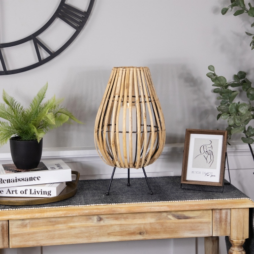 Rattan and Iron Pillar Candle Holder - 17" - Natural Rattan