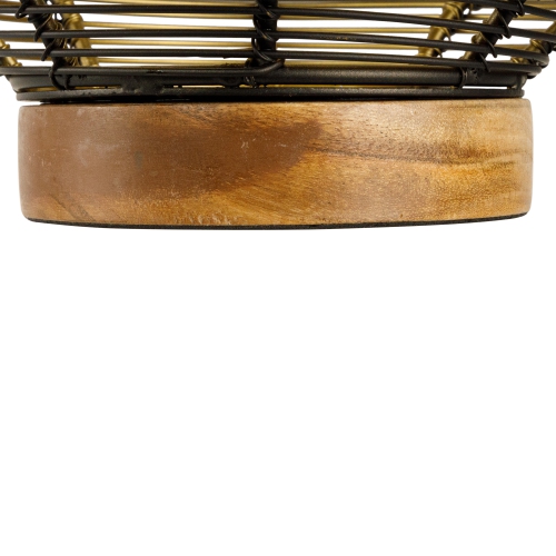 Small Woven Iron Pillar Candle Holder with Wooden Base - 7.25" - Black