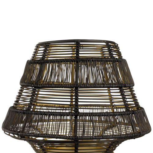 Small Woven Iron Pillar Candle Holder with Wooden Base - 7.25" - Black