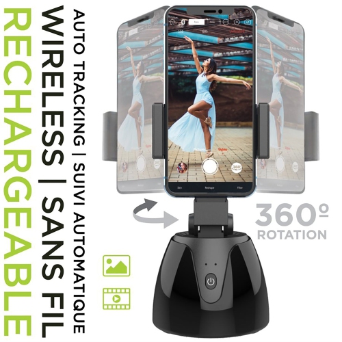 Boost – trépied pour téléphone avec suivi automatique du visage, sans fil, rotation à 360°, noir