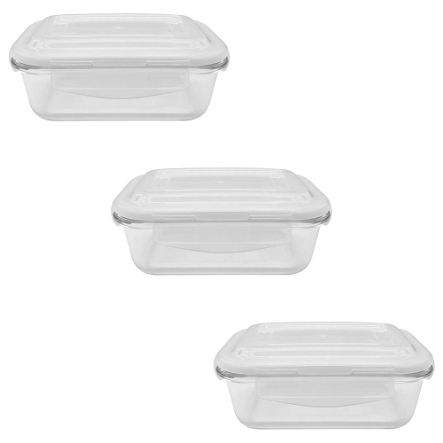 EraWare - Set of 3 Borosilicate Glass Containers, Airtight and Leak-proof, Oven Safe, 640 ml