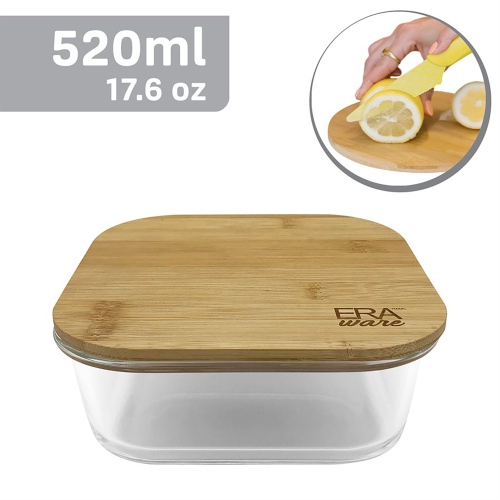 EraWare - Set of 3 Borosilicate Glass Container, Bamboo Lid, Oven Safe, 520ml
