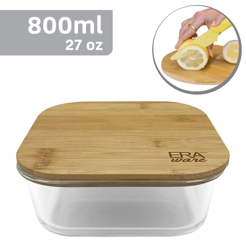 EraWare - Set of 3 Borosilicate Glass Container, Bamboo Lid, Oven Safe, 800ml