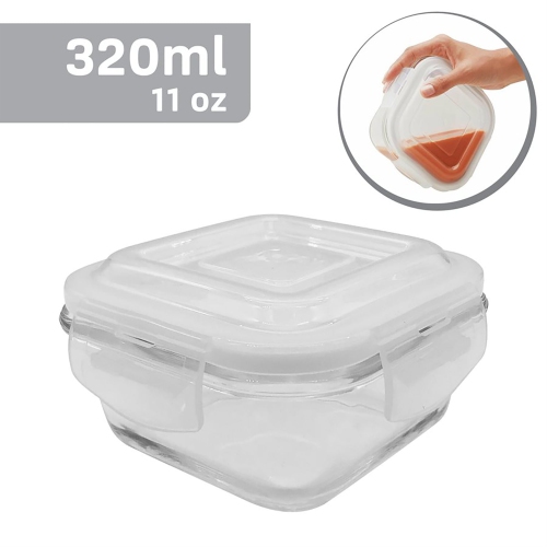 EraWare - Set of 3 Borosilicate Glass Containers, Airtight and Leak-proof, Oven Safe, 320 ml