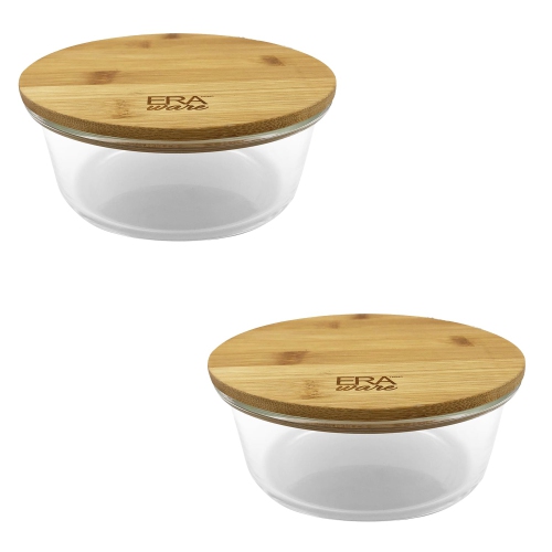 EraWare - Set of 2 Borosilicate Glass Container, Bamboo Lid, Oven Safe, 950ml