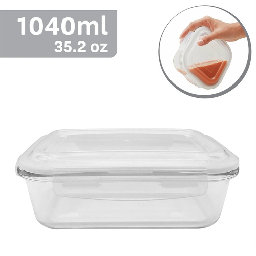 EraWare - Set of 3 Borosilicate Glass Containers, Airtight and Leak-proof, Oven Safe, 1040 ml