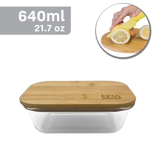 EraWare - Set of 3 Borosilicate Glass Container, Bamboo Lid, Oven Safe, 640ml
