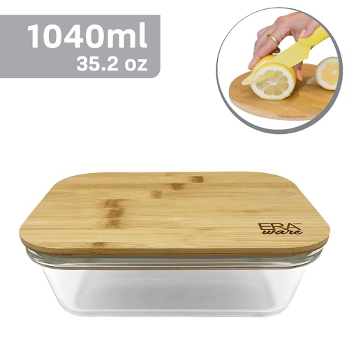 EraWare - Set of 2 Borosilicate Glass Dishes, Bamboo Lid, Oven Safe, 1040ml