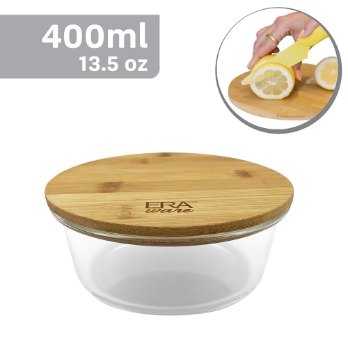 EraWare - Set of 3 Borosilicate Glass Container, Bamboo Lid, Oven Safe, 400ml