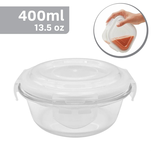 EraWare - Set of 3 Borosilicate Glass Containers, Airtight and Leak-proof, Oven Safe, 400 ml